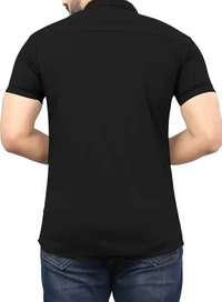 HALF-P44-SHIRT-BLACK Khadi Cotton Half Sleeve Shirt - India, XXL / 44, 0.25 kgs