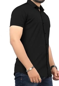 HALF-P44-SHIRT-BLACK Khadi Cotton Half Sleeve Shirt - India, XXL / 44, 0.25 kgs