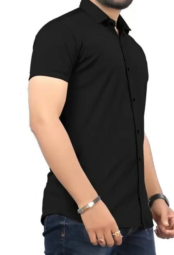 HALF-P44-SHIRT-BLACK Khadi Cotton Half Sleeve Shirt - India, XXL / 44, 0.25 kgs