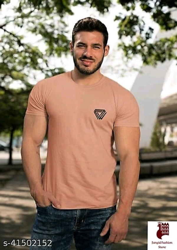 41502152 Comfortable Men's T-Shirt - 1, S, Short Sleeves, Solid, INDIA, M, PEACH