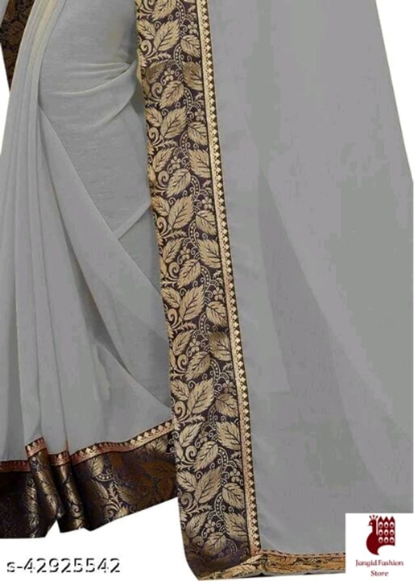 Aagyeyi Ensemble Sarees - 1, FREE SIZE, Georgette, GRAY, plain saree with lace, INDIA