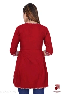 Trendy Sensational Kurtis Trendy Ensemble Kurtis - 1, L, Rayon, Printed, Three-Quarter Sleeves, RED