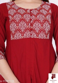Trendy Sensational Kurtis Trendy Ensemble Kurtis - 1, S, Rayon, Printed, Three-Quarter Sleeves, RED