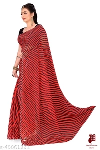 Jivika Petite Sarees - 1, Free Size, Georgette, Red, Printed, India