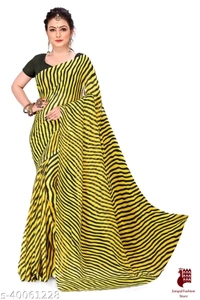 Adrika Alluring Sarees - 1, Free Size, Georgette, Yellow, Printed, India