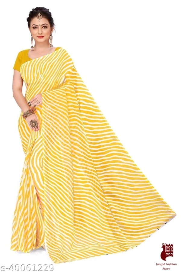 Aagyeyi Refined Sarees - 1, Free Size, Georgette, Yellow, Printed, India