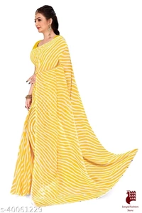 Aagyeyi Refined Sarees - 1, Free Size, Georgette, Yellow, Printed, India