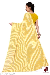 Aagyeyi Refined Sarees - 1, Free Size, Georgette, Yellow, Printed, India