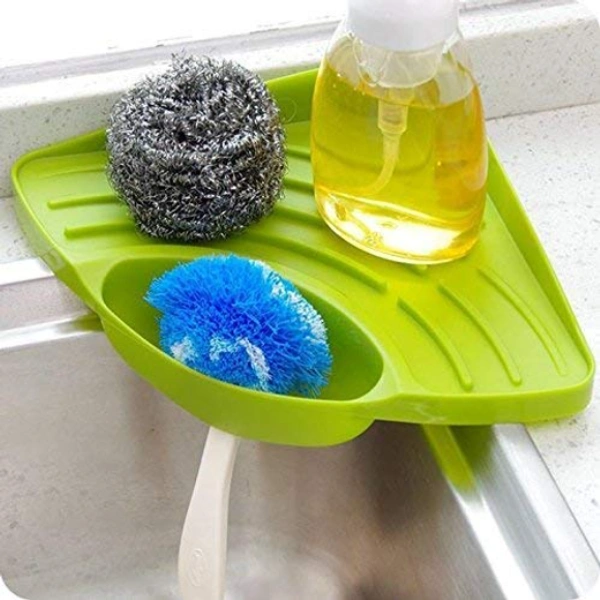 Kitchen Sink Corner Sponge Soap Scrub Brush Holder Rack - 19 cm x 27 cm, Multi Color, Plastic