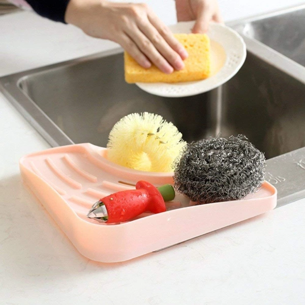 Kitchen Sink Corner Sponge Soap Scrub Brush Holder Rack - 19 cm x 27 cm, Multi Color, Plastic