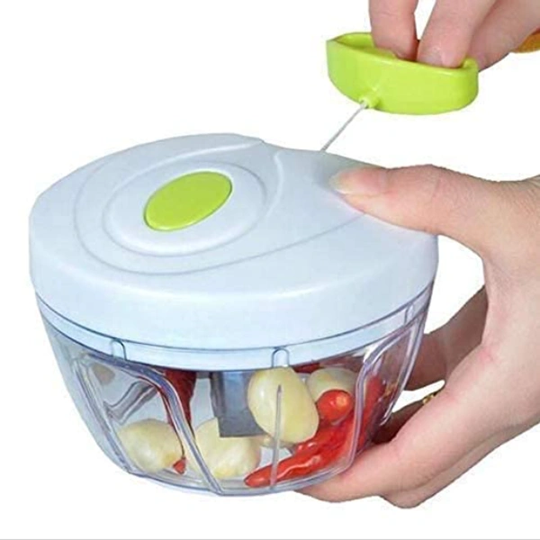 2 in 1 Handy Dori Plastic Chopper Vegetable and Fruit Cutter with 3 Stainless Still Bled - 450ml - L = 13.5 x W = 13.5 x H= 13.5 CM, Multi Color, Plastic