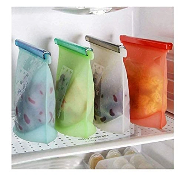 1000ml Leak Proof Airtight Silicon Food Storage Bag for Fridge - Multi Color, Silicon