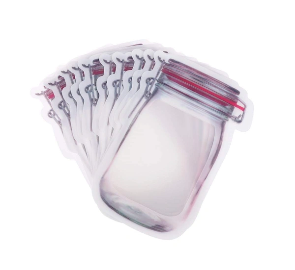 Transparent, Air Tight Jar Shaped Standup Pouch with Zipper 1000ml - 10 Pieces