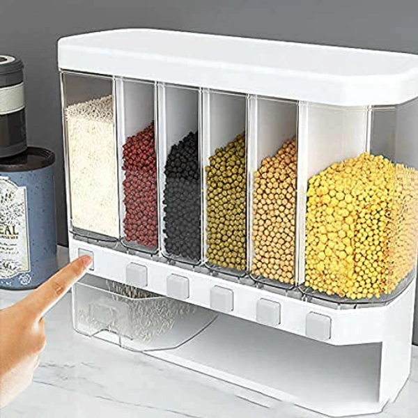 Wall Mounted Cereal Food Dispenser 6 Grid - Multi Color, Plastic