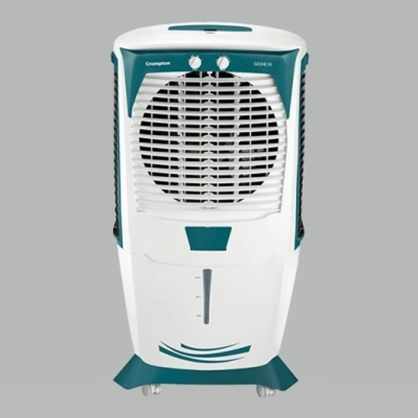 Crompton 55 L CROMPTON 55 L Desert Air CoolerColor: Green, WhiteCapacity: 55 LCooling Area: 494 sq ftAir Throw: 45 ft.Height: 110 cmTank Capacity: 55 LPower Consumption - Cooling: 190 W3 Speed SettingsType: Desert7 Days Replacement Policy, No questions asked.Hurry, Only a few left! - Multicoulor, standard