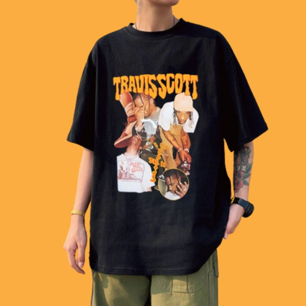 Travis-scott-t-shirt-men-hip-hop-streetwear - M, WHITE
