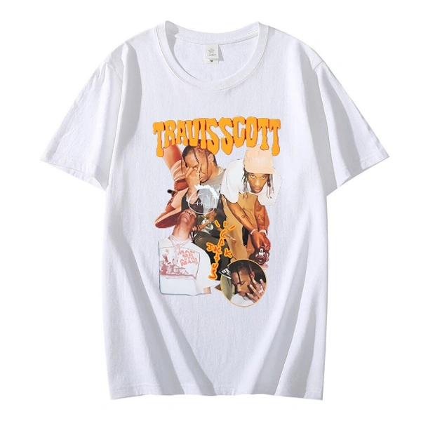 Travis-scott-t-shirt-men-hip-hop-streetwear - M, WHITE