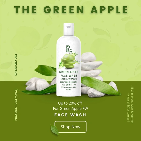 Green Apple Face Wash - 100ml - Flip Cap Bottle, Men & Women, 100ml