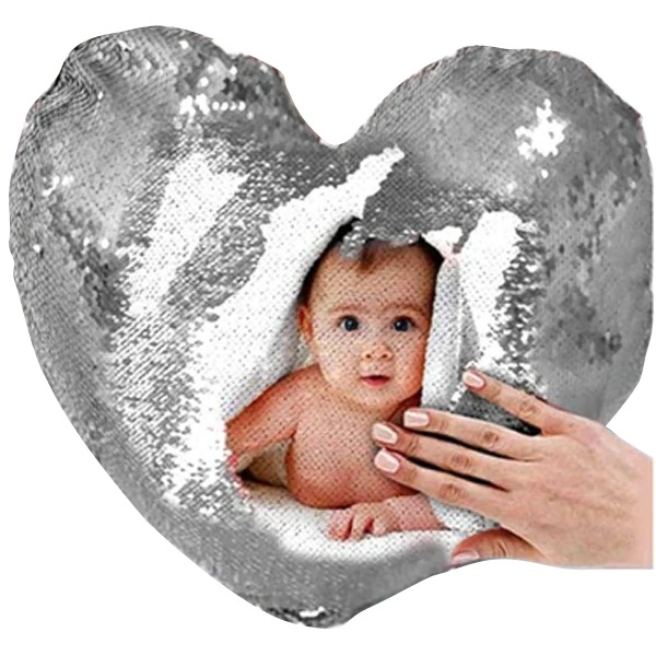 Sequin Magic Pillow - Aqua Blue - Heart Shape - Member Price