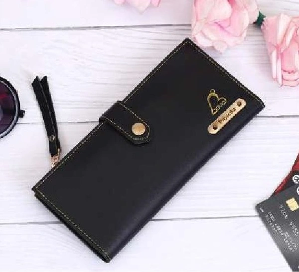 Ladies 2 Fold Button Wallet - Black - Regular Price