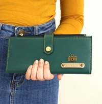 Ladies 2 Fold Button Wallet - Green - Regular Price