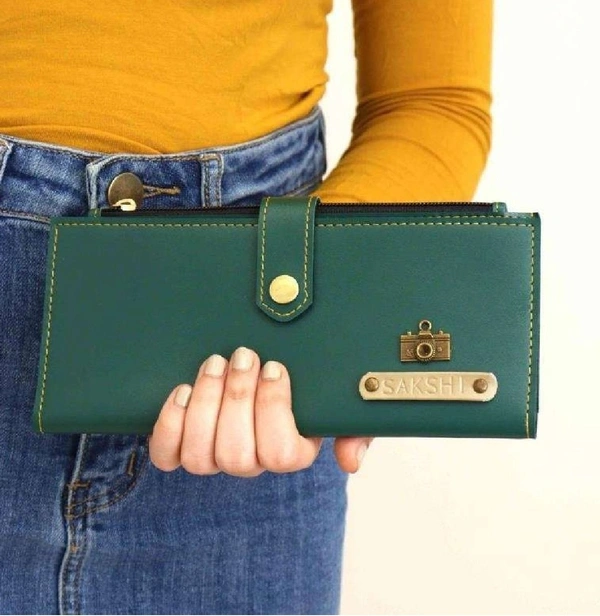 Ladies 2 Fold Button Wallet - Green - Regular Price
