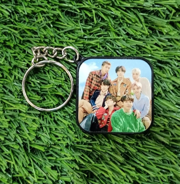 Plastic Metal Glitter Keychain - Square Shape - Regular Price