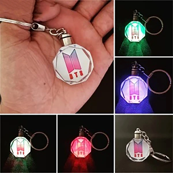 Printed LED Crystal Key Chain - Round Shape - Regular Price
