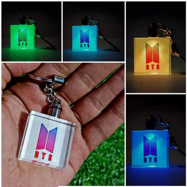 Printed LED Crystal Key Chain - Square Shape - Member Price