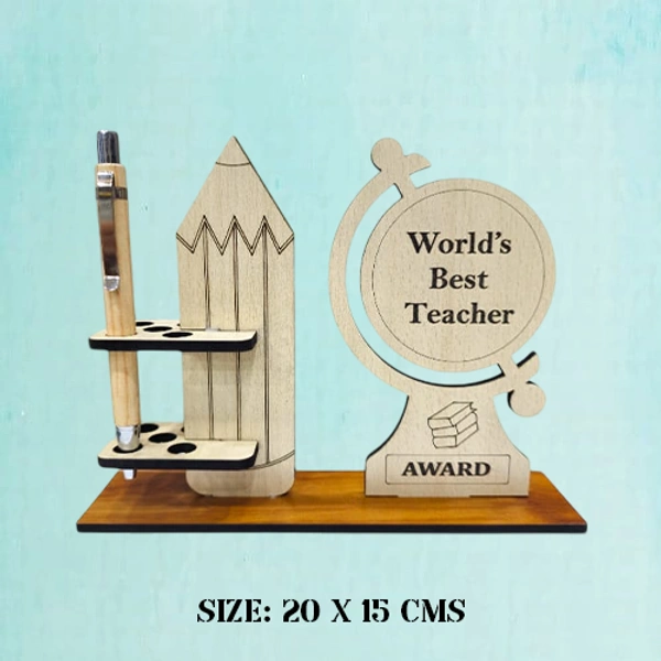 World's Best Teacher Globe & Pencil Teachers Day Pen Stand - Member Price