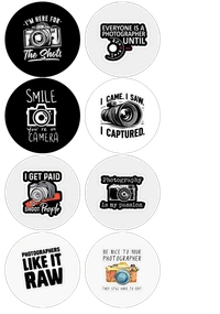 Set of 8 Photography-Themed 58mm Round Badges