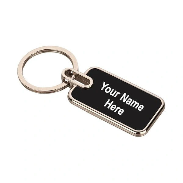 Premium Rectangle Metal Keychain – Black Finish - 100 Qty