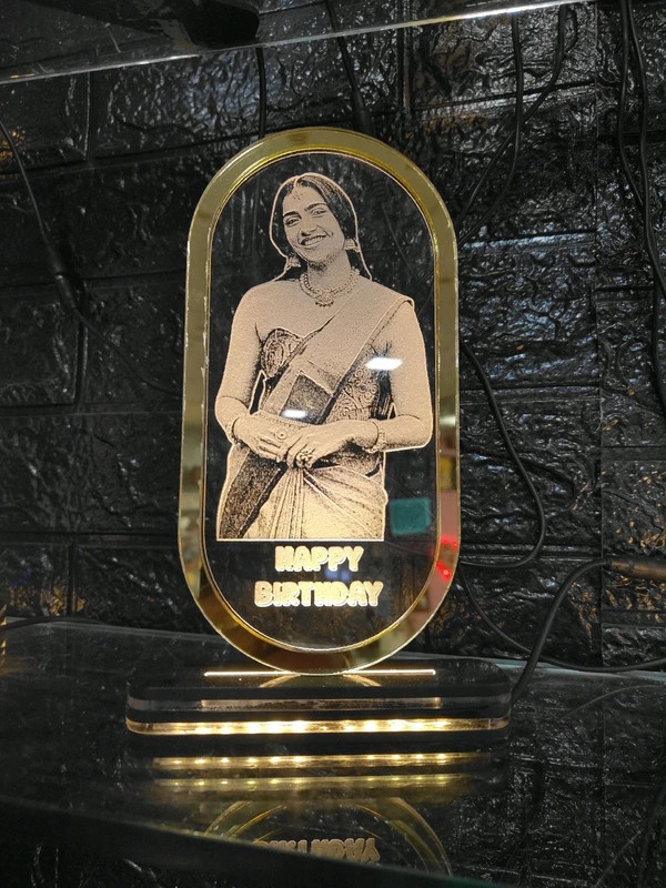 Photo Engraved Oval Shape Clear Acrylic With LED Base - Regular Price