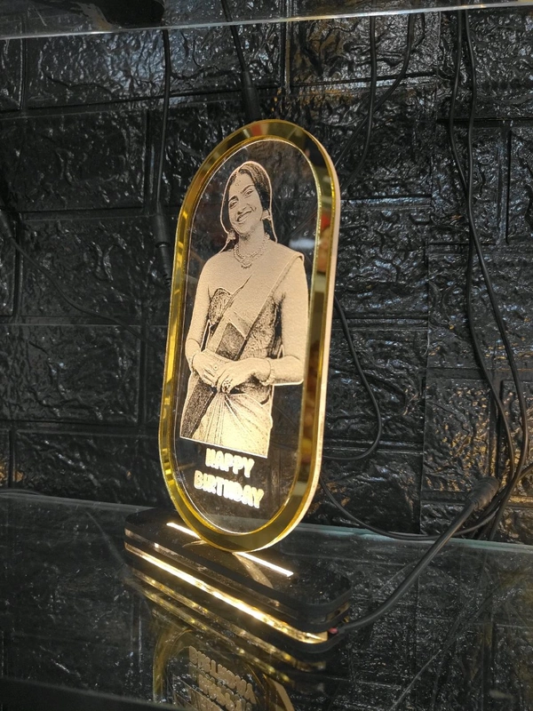 Photo Engraved Oval Shape Clear Acrylic With LED Base - Regular Price