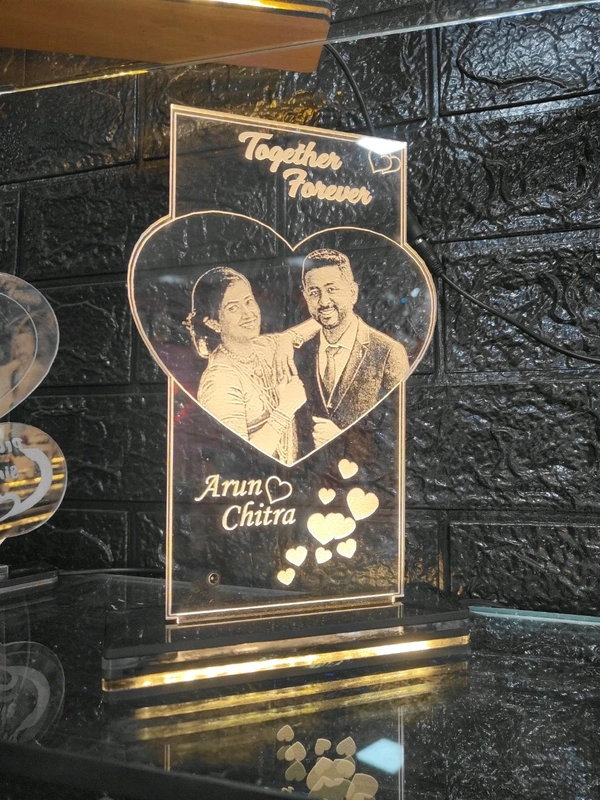 Photo Engraved Heart Tower Clear Acrylic With LED Base - Regular Price