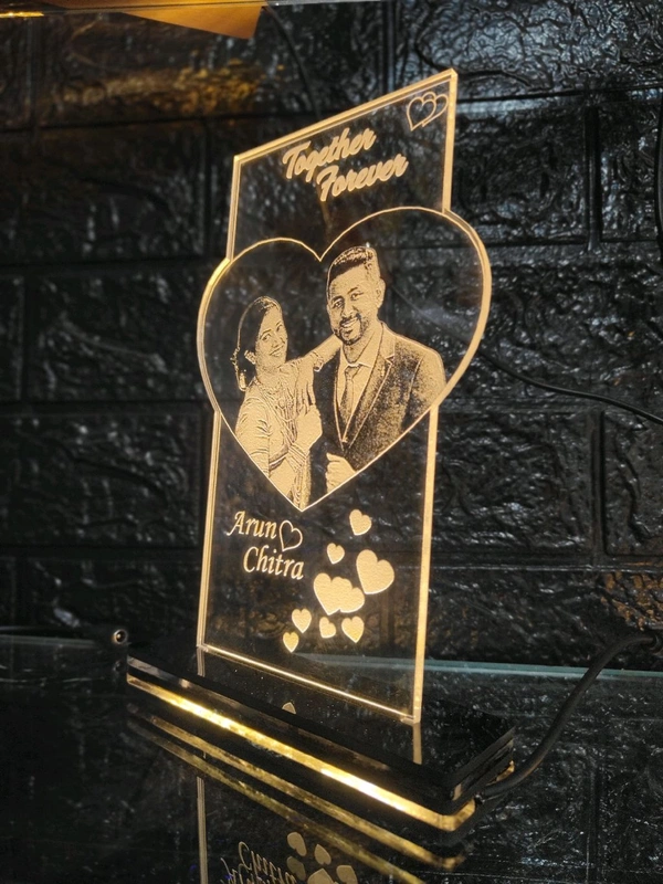 Photo Engraved Heart Tower Clear Acrylic With LED Base - Regular Price