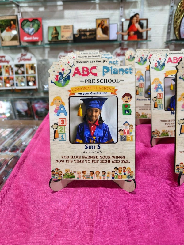 Personalized Pre-School Graduation MDF Photo Frame – ABC Planet Pre-School Theme - 50 Qty