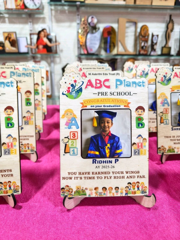 Personalized Pre-School Graduation MDF Photo Frame – ABC Planet Pre-School Theme - 50 Qty
