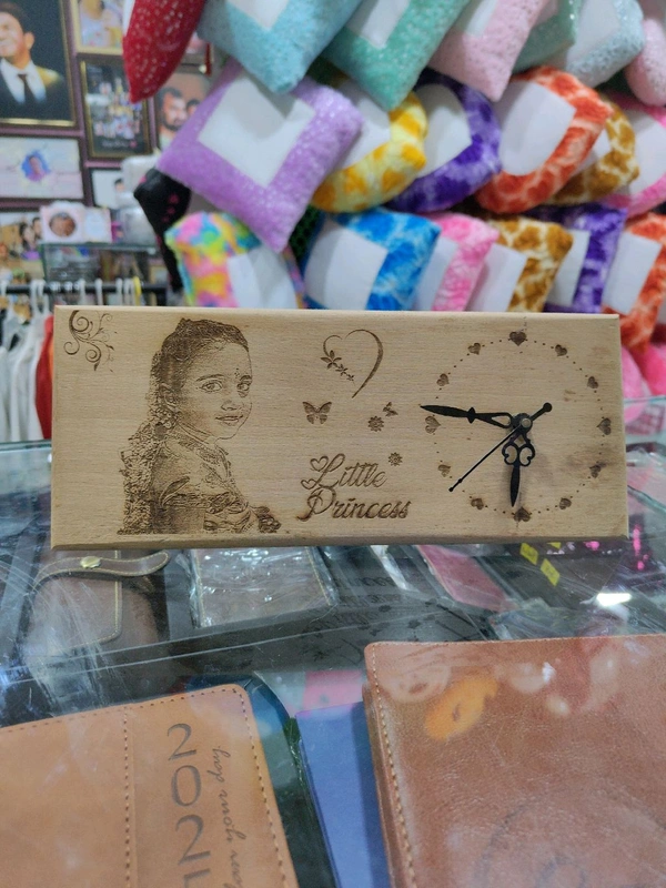 Wooden Engraved Photo Frame with Clock - 12x5" Inch - Member Price