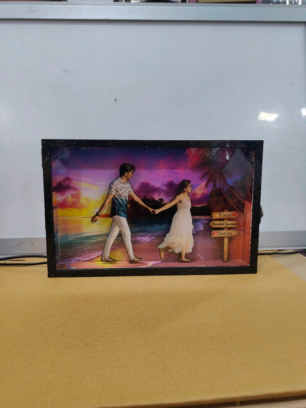 Couple Walking on Beach - Cutout Miniature LED BOX MAZ07 - A4 size - Member Price