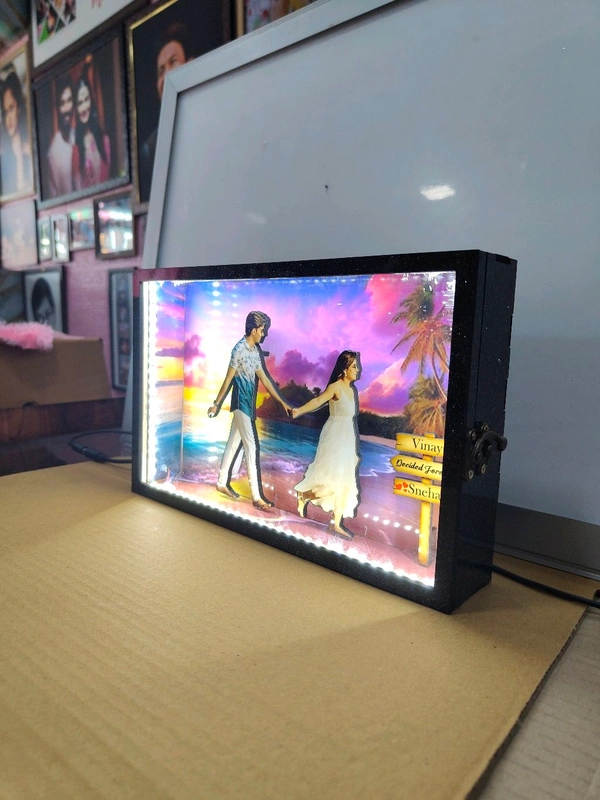 Couple Walking on Beach - Cutout Miniature LED BOX MAZ07 - A4 size - Member Price