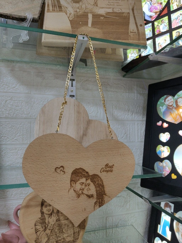 9x7" Inch - Hanging Heart Engraved Wood - Member Price
