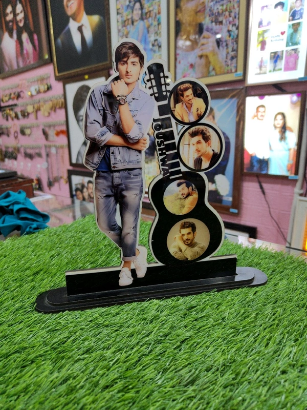 Guitar with Name - 4 Pics in Round Shape - 1 Standing Pic - Customized Cutout Frame - Regular Price