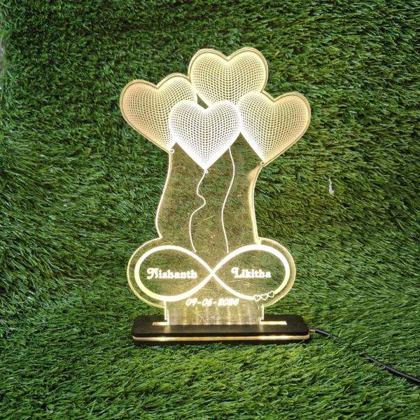 Heart Balloons Couple Text Acrylic - Single LED - Regular Price