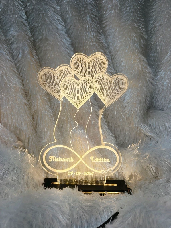 Heart Balloons Couple Text Acrylic - Single LED - Regular Price