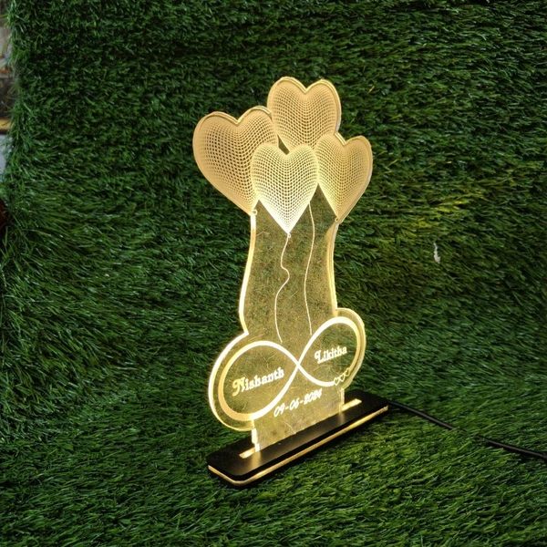 Heart Balloons Couple Text Acrylic - Single LED - Regular Price