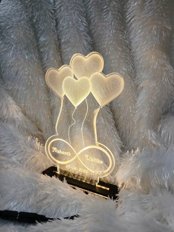 Heart Balloons Couple Text Acrylic - Single LED - Regular Price