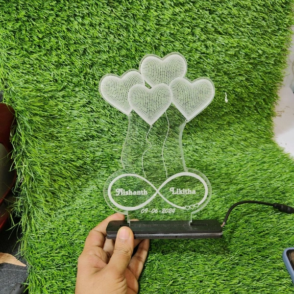 Heart Balloons Couple Text Acrylic - Single LED - Regular Price