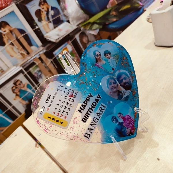 Heart Resin - 8" Inch Blue base Birthday theme - Regular Price