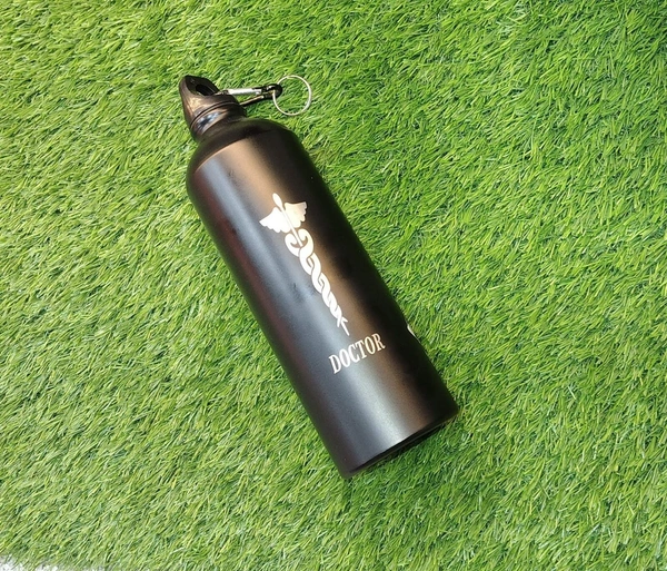 Engraved Aluminum Sipper Bottle 750ml - Black Colour